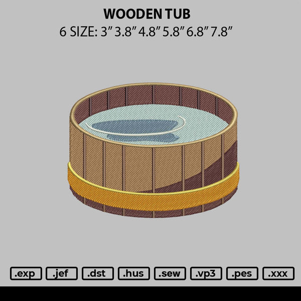 Wooden Tub Embroidery File 6 sizes