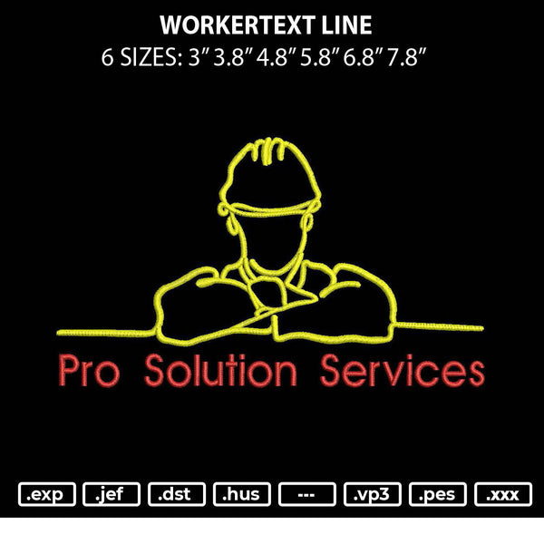 Workertext Line Embroidery File 6 sizes