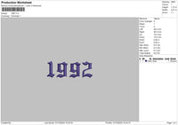 1992 Number Embroidery File 6 sizes