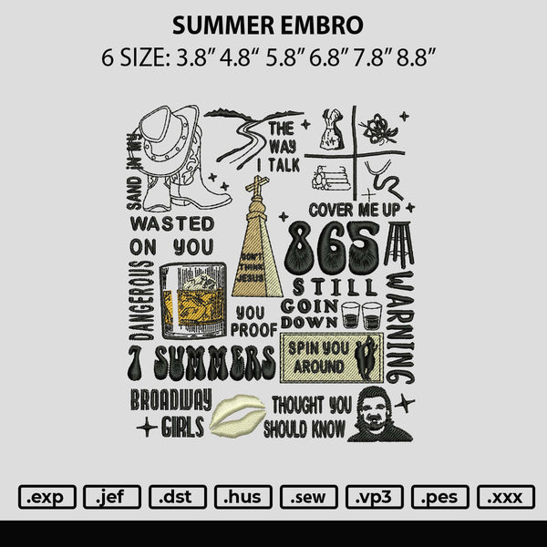 summer Embro Embroidery File 6 sizes