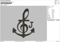 Music J Embroidery File 6 sizes