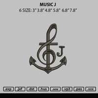 Music J Embroidery File 6 sizes