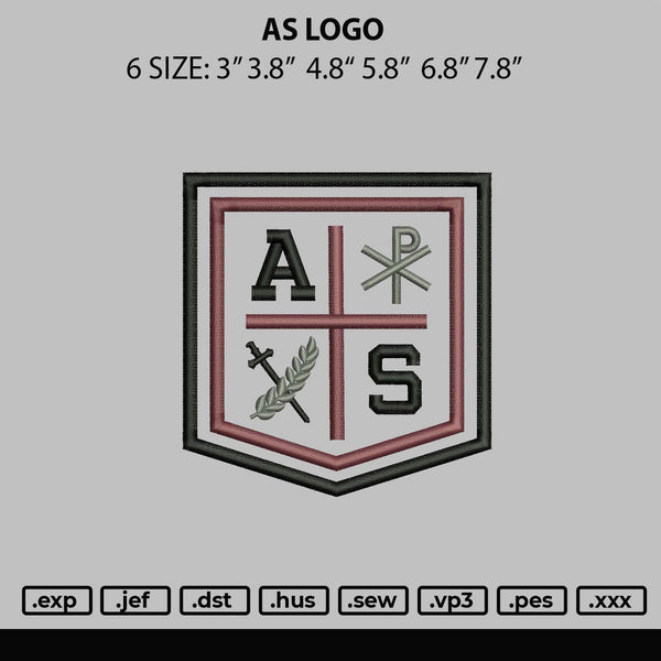 As Logo EMbroidery File 6 sizes