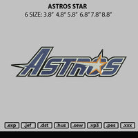 Astros Star Embroidery File 6 sizes