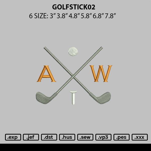 Golfstick 1612 Embroidery File 6 sizes