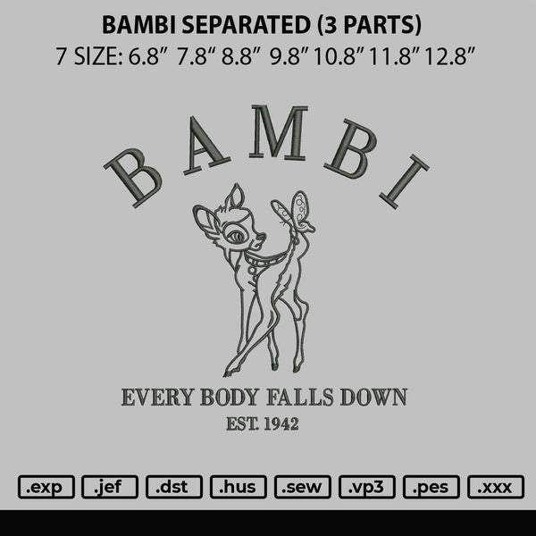 Bambi Separated 3 Parts Embroidery File