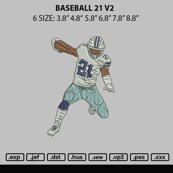 Baseball 21 V2 Embroidery File 6 sizes