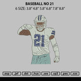 Baseball No 21 Embroidery File 6 sizes
