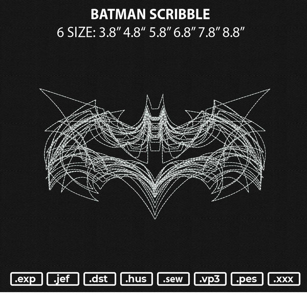 Batman Scribble Embroidery File 6 sizes