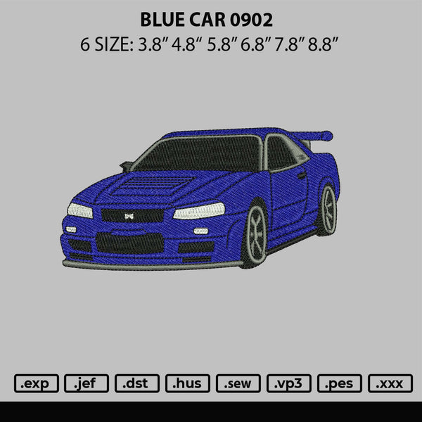 Blue Car 0902 Embroidery File 6 sizes