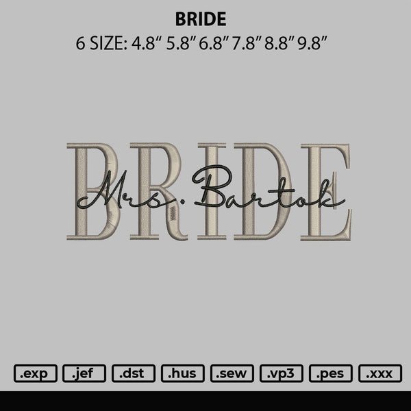 Bride Embroidery File 6 sizes