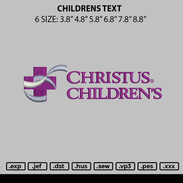 Childrens Text Embroidery File 6 sizes