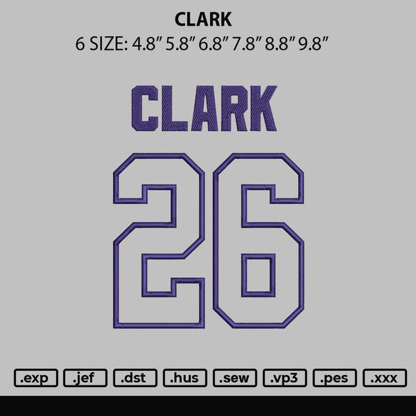 Clark Embroidery File 6 sizes