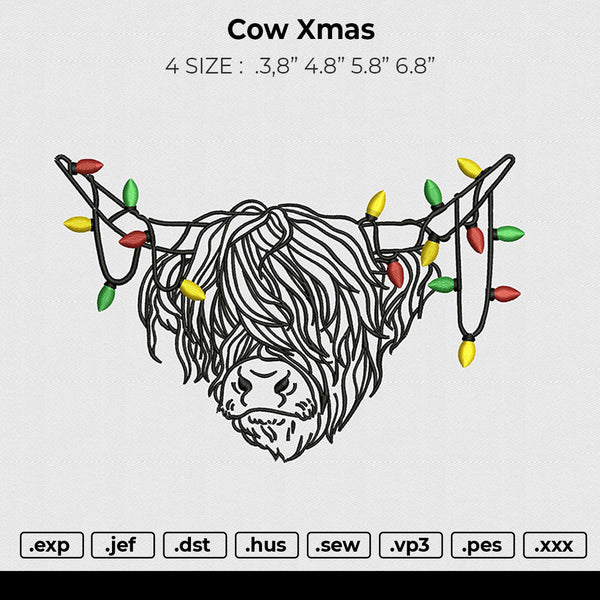 Cow Xmas Embroidery File 6 sizes