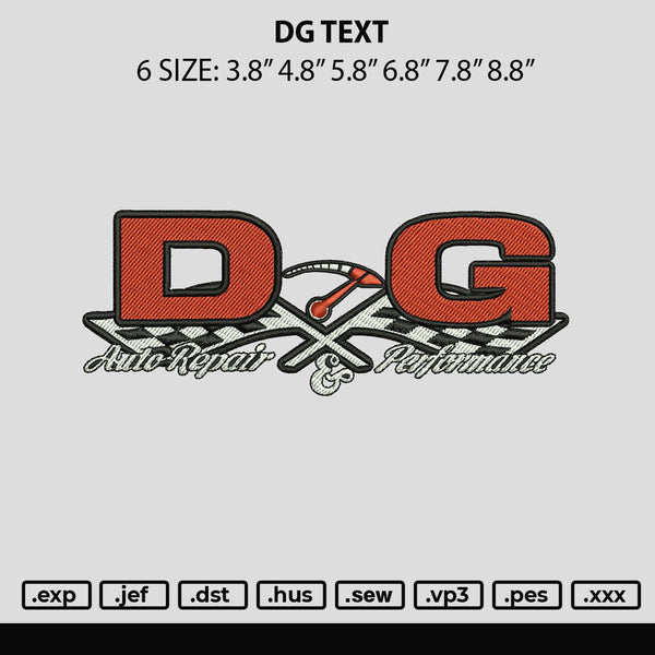 Dg Text Embroidery File 6 sizes