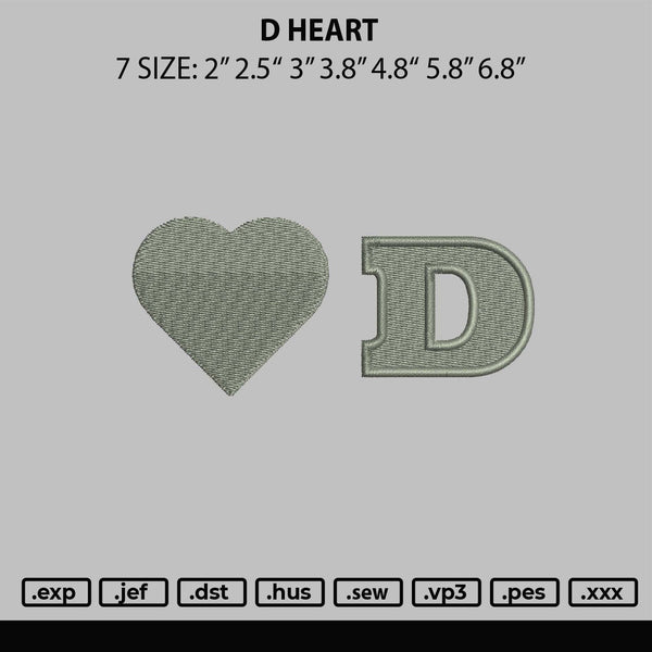 D Heart Embroidery File 6 sizes