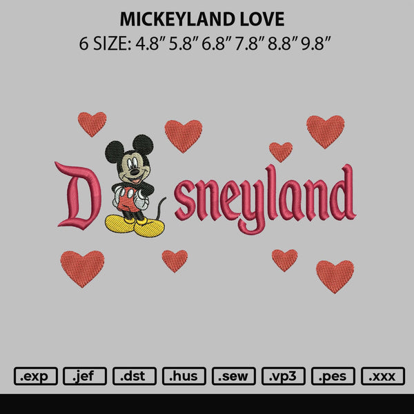 Mickeyland Love Embroidery File 6 sizes