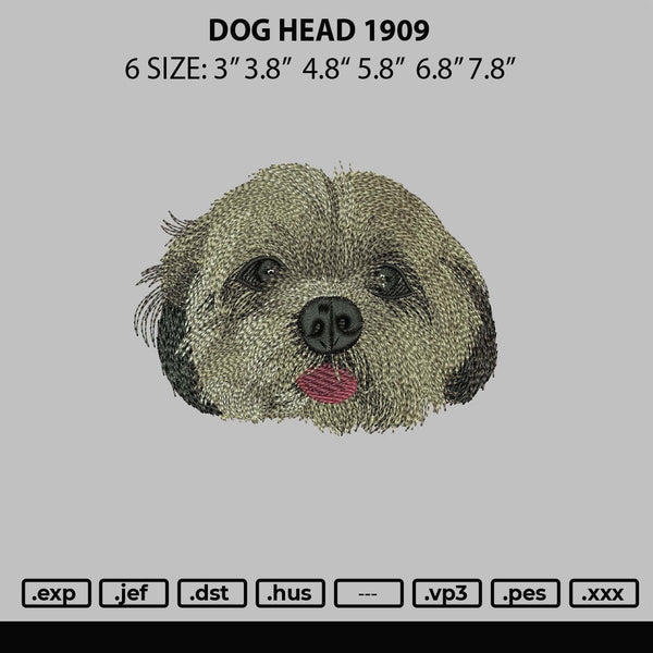Dog Head 1909 Embroidery File 6 sizes