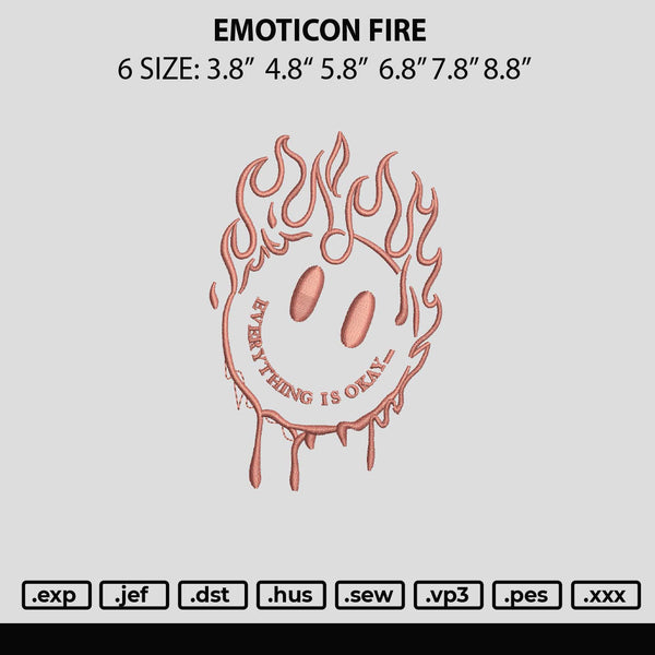 Emoticon Fire Embroidery File 6 sizes