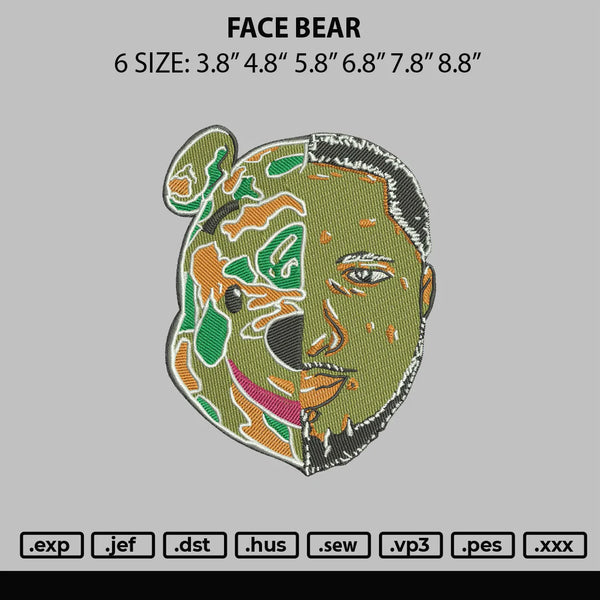 Face Bear Embroidery File 6 sizes