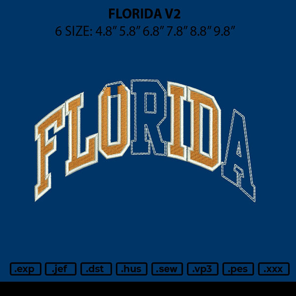 Florida V2 Embroidery File 6 sizes