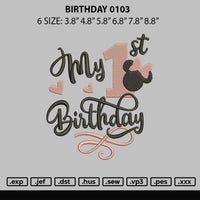 Birthday 0103 Embroidery File 6 sizes