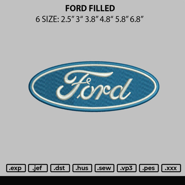 Ford Filled Embroidery File 6 sizes