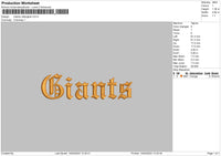 Giants Text Embroidery File 6 sizes