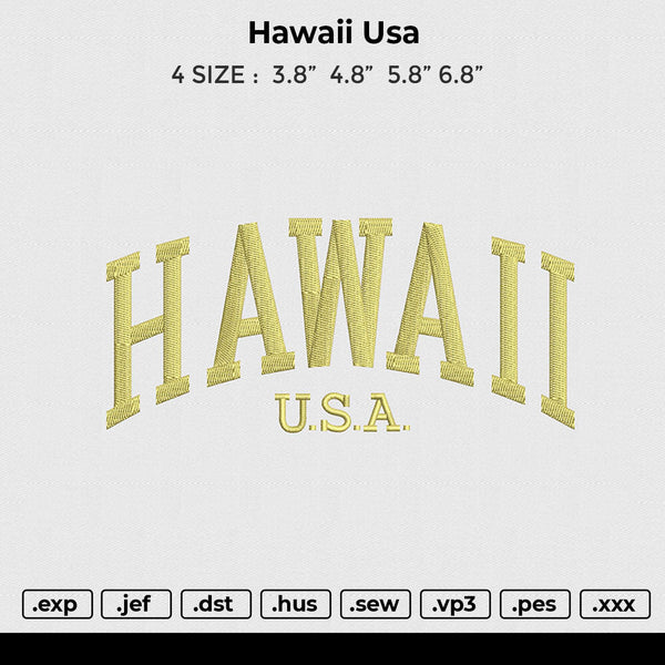 Hawaii Usa Embroidery