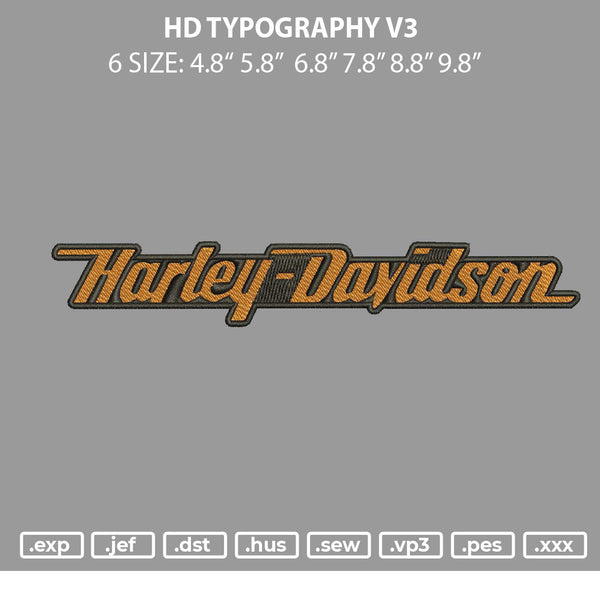 HD Typography V3 Embroidery File 6 sizes