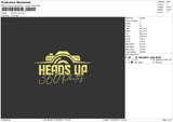 Heads Up Embroidery File 6 sizes