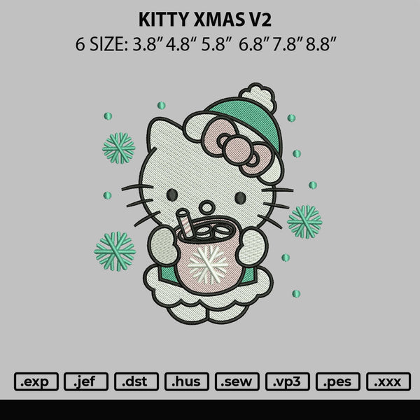 Kitty Xmas V2 Embroider File 6 sizes