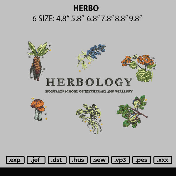 Herbo Embroidery File 6 sizes