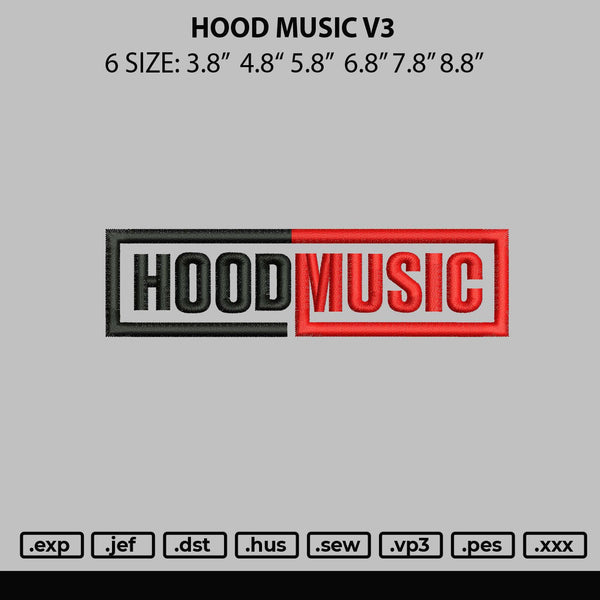 Hood Music V3 Embroidery File 6 sizes