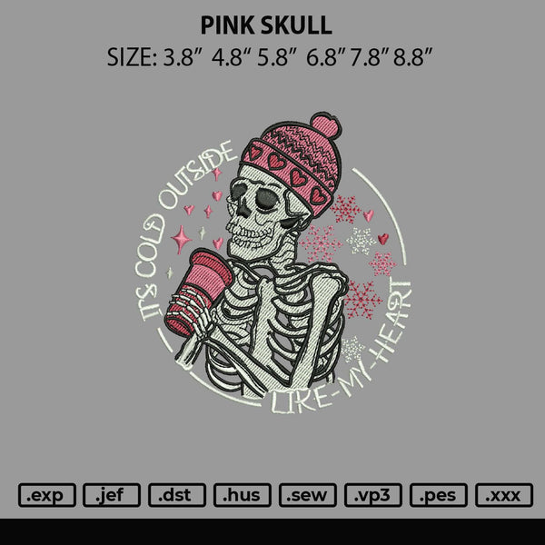 Pink Skull Embroidery File 6 sizes