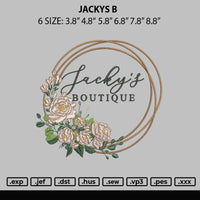 Jackys b Embroidery File 6 sizes