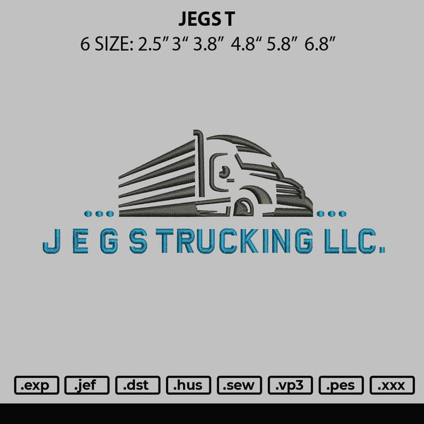 Jegs T Embroidery File 6 sizes