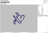 K Heart Logo Embroidery File 6 sizes