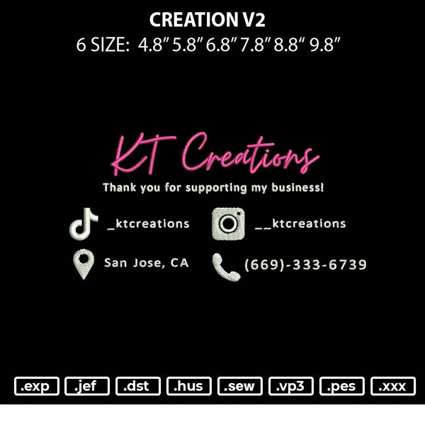 Creation V2 Embroidery File 6 sizes