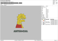 lisa simpson antisocial Embroidery