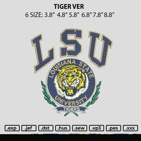 Tiger Ver Embroidery File 6 sizes