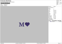 M Heart Embroidery File 6 sizes