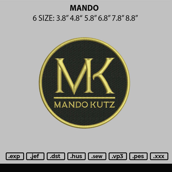 Mando Embroidery File 6 sizes