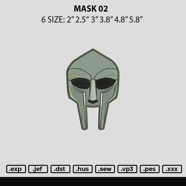Mask 02 Embroidery File 6 sizes