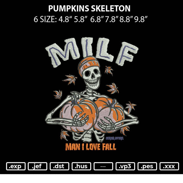 Pumpkins Skeleton Embroidery File 6 sizes