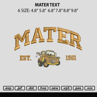 Mater text Embroidery File 6 sizes