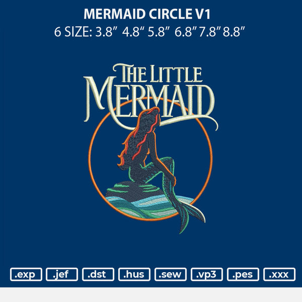 Mermaid Circle V1 Embroidery File 6 sizes