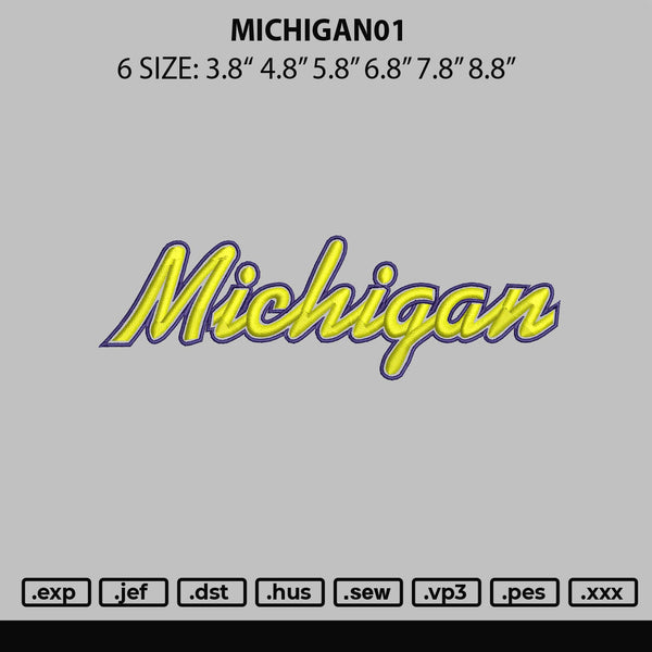 Michigan01 Embroidery File 6 sizes