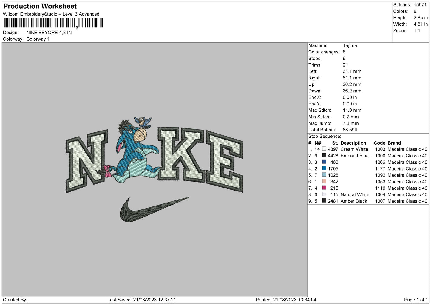 Nike Eeyore 2108 Embroidery File 6 sizes – embrostudio