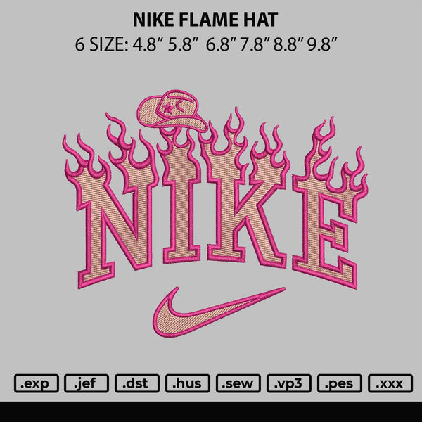 Nike Flame Hat Embroidery File 6 sizes